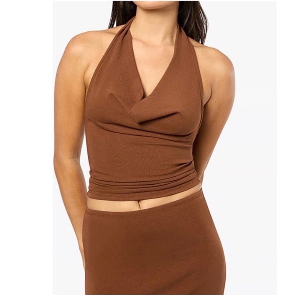 WeWoreWhat Saddle Brown Halter Cowl Top NWT Size XS